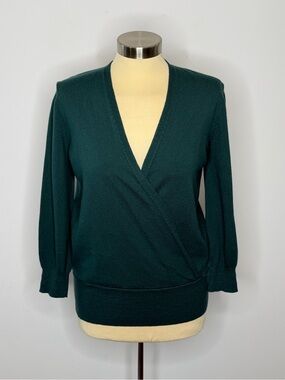 Ann Taylor Factory Deep Forest Green Mock Wrap Sweater